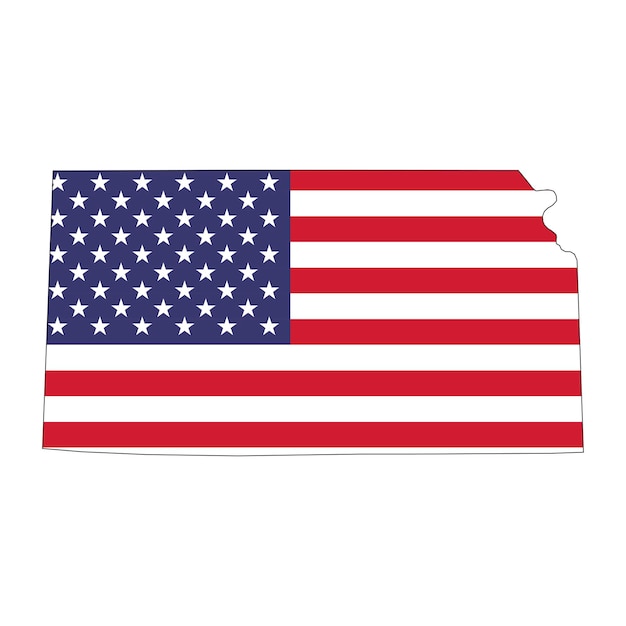 Mappa dello stato del Kansas con bandiera nazionale americana su sfondo bianco