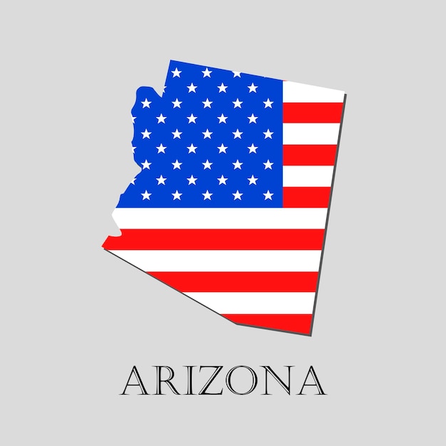 Mappa dello stato dell'Arizona e illustrazione della bandiera americana. Mappa della bandiera dell'America - illustrazione vettoriale.