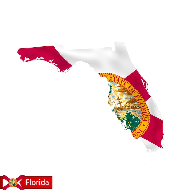 Mappa dello stato della Florida con bandiera sventolante dello stato degli Stati Uniti
