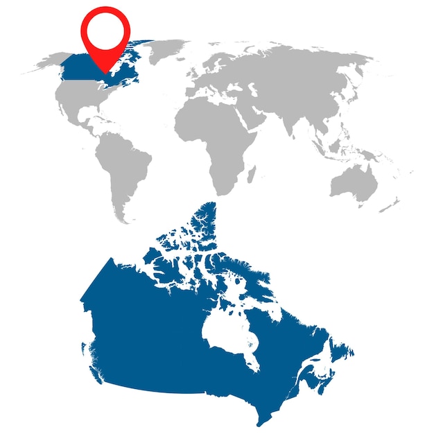 Mappa dettagliata del Canada e del set di navigazione della mappa mondiale Illustrazione vettoriale piatta