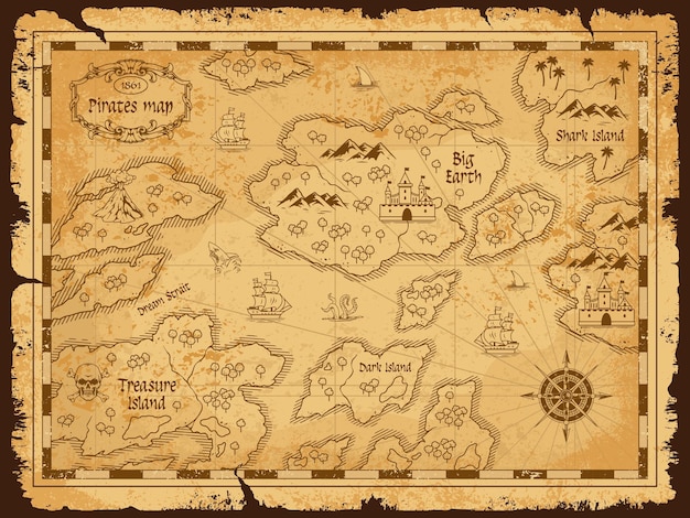 Mappa dettagliata del tesoro del 1860 che mostra le isole