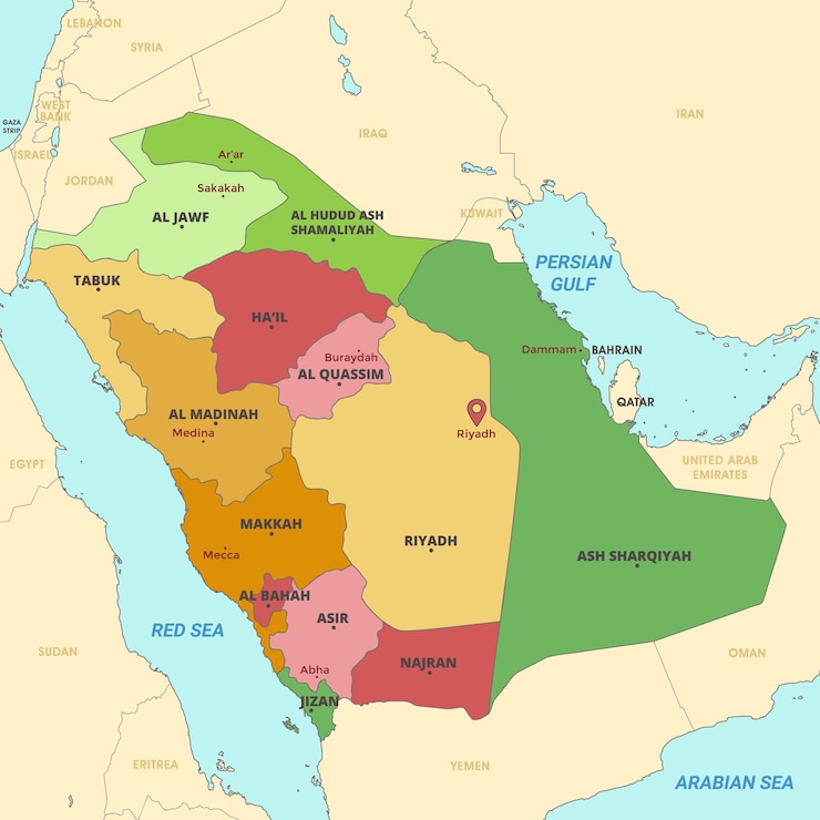 Vettore mappa dettagliata dell'arabia saudita