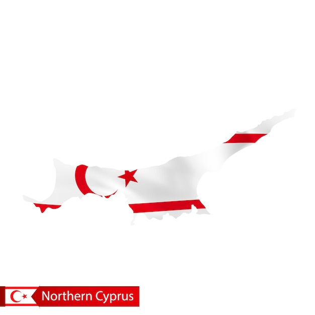 Mappa di Cipro del Nord con bandiera sventolante del paese