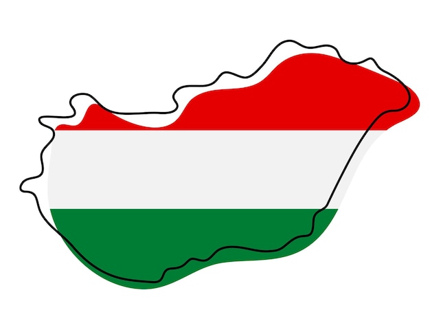 Mappa di contorno stilizzato dell'Ungheria con l'icona della bandiera nazionale. Mappa dei colori della bandiera dell'illustrazione vettoriale di Ungheria.