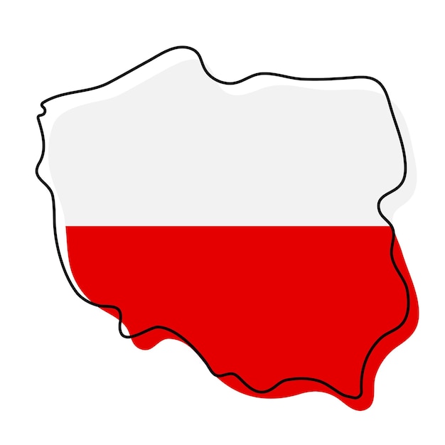 Mappa di contorno stilizzato della Polonia con l'icona della bandiera nazionale. Mappa di colore bandiera della Polonia illustrazione vettoriale.