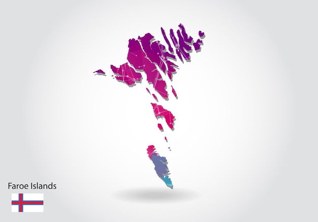 Mappa di Isole Faroe poligonale vettoriale. Design basso poli. mappa fatta di triangoli su sfondo bianco. grafica sfumata geometrica triangolare sgualcita in stile low poly, punti di linea, design dell'interfaccia utente.