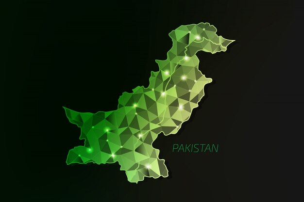 Mappa di Pakistan poligonale con luci incandescenti