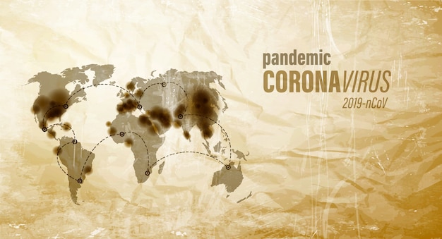 Mappa di pandemia di coronavirus su vecchia carta marrone.