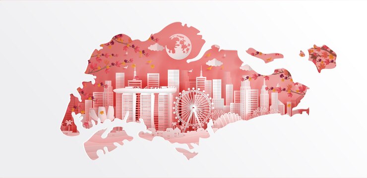 Vettore mappa e punto di riferimento di singapore