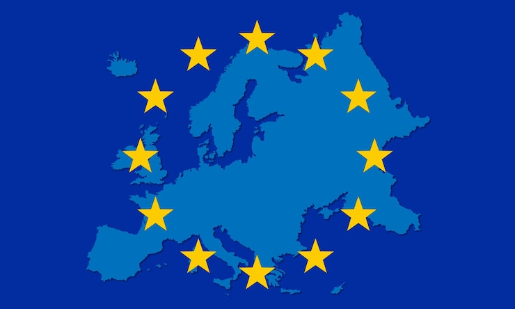 Vettore mappa europea icona della bandiera dell'unione isolata su sfondo bianco