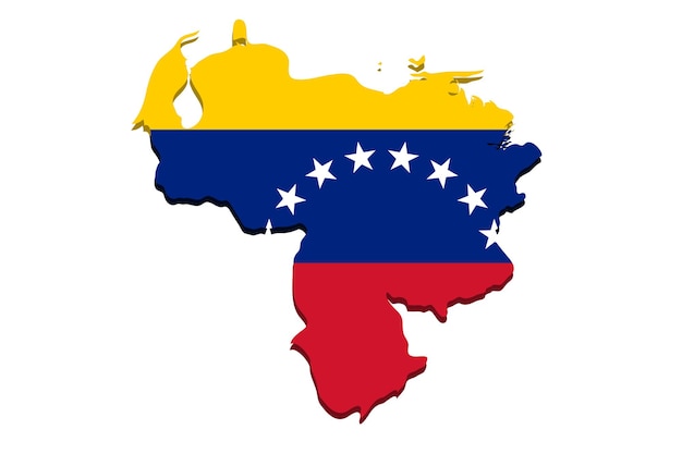 Mappa geografica dettagliata del Venezuela con bandiera del paese. Dipinto nei colori della bandiera nazionale, su fondo bianco. Illustrazione vettoriale