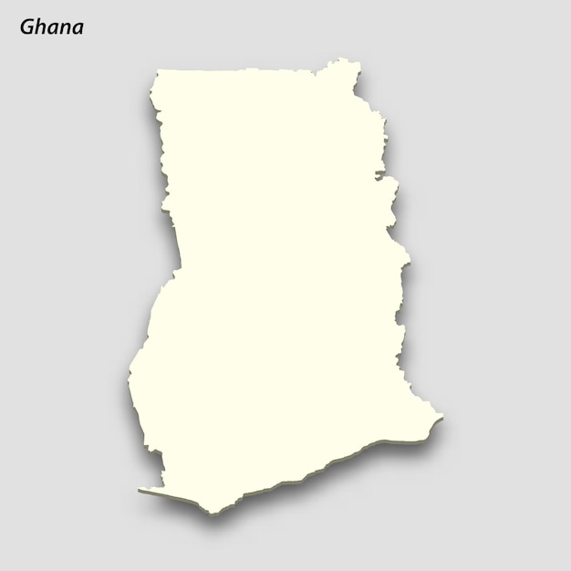 Mappa isometrica 3d del Ghana isolata con ombra