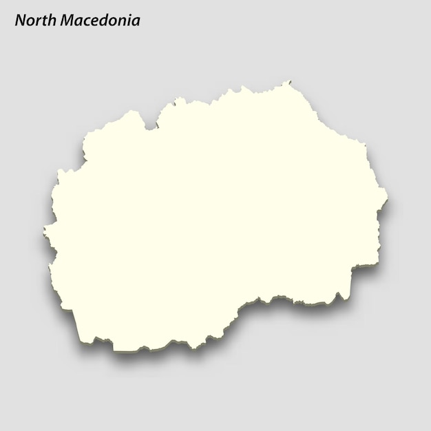 Mappa isometrica 3d della Macedonia del Nord isolata con ombra