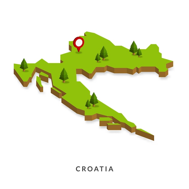 Mappa isometrica della Croazia Semplice mappa 3D illustrazione vettoriale