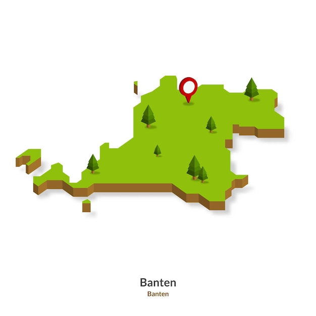 Mappa isometrica della provincia di Banten Indonesia semplice mappa 3D illustrazione vettoriale