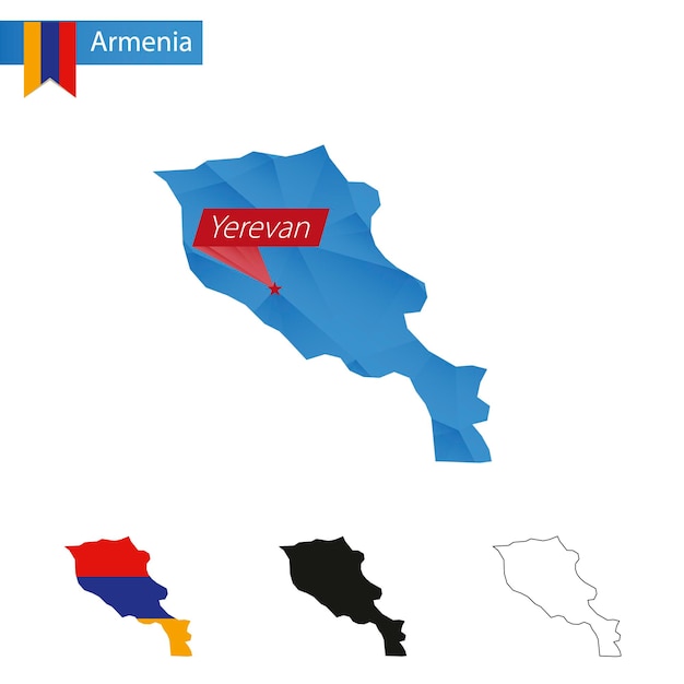 Mappa low poly Armenia blu con capitale Yerevan