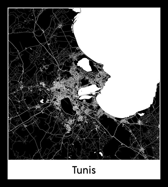 Mappa minima della città di Tunisi (Tunisia, Africa)