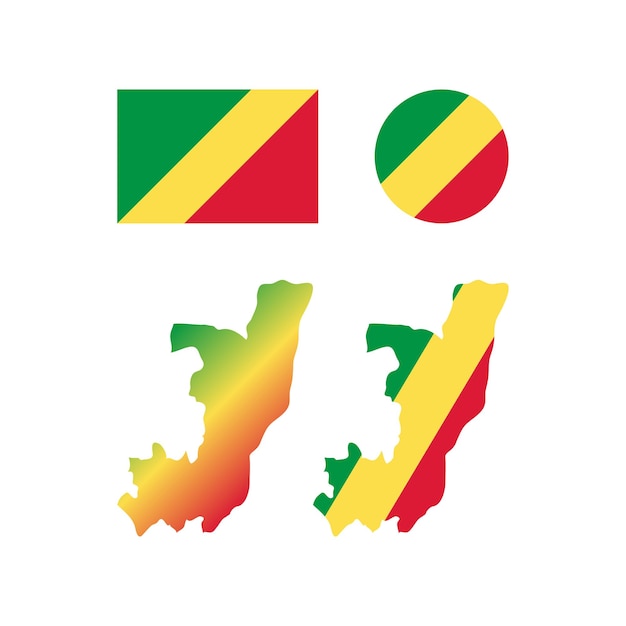 Mappa nazionale del Congo e vettori di bandiera impostati