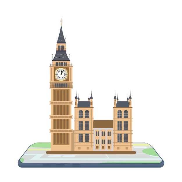 Mappa nello smartphone. Big Ben sulla mappa. Vettore.