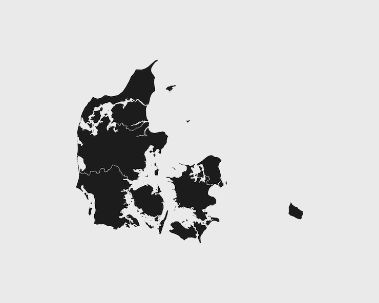 Vettore mappa nera altamente dettagliata della danimarca su sfondo bianco isolato illustrazione vettoriale eps 10