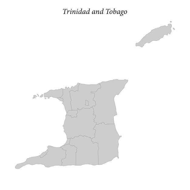 Mappa piatta semplice di Trinidad e Tobago con confini distrettuali