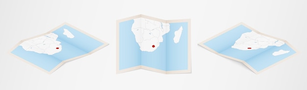 Mappa piegata del Lesotho in tre diverse versioni.