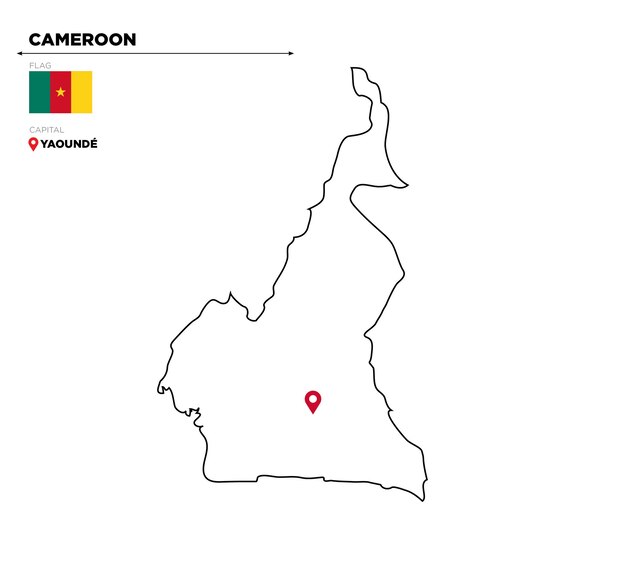 Mappa politica del Camerun con la capitale Yaounde bandiera nazionale e confini con il paese africano