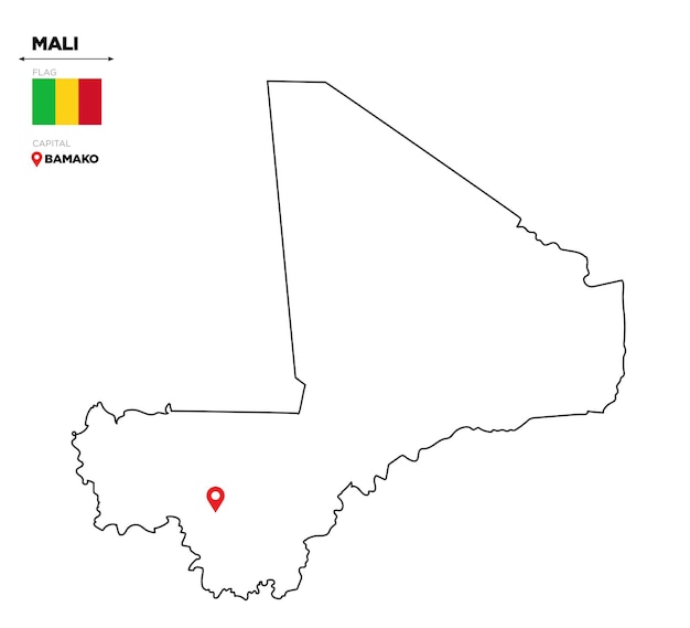 Mappa politica del Mali con la capitale Bamako bandiera nazionale e confini con il paese africano
