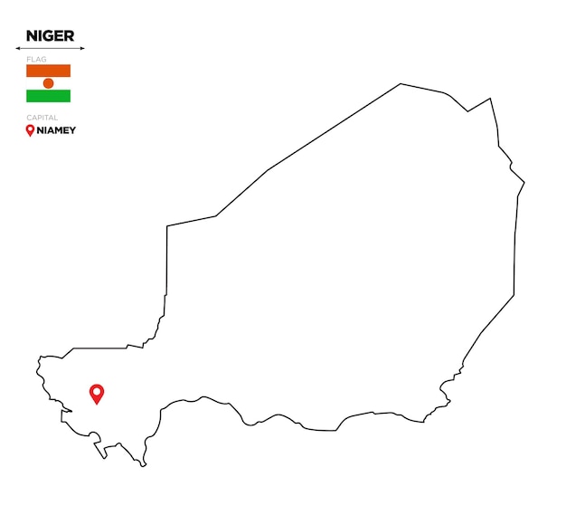 Mappa politica del Niger con la capitale Niamey bandiera nazionale e confini con il paese africano