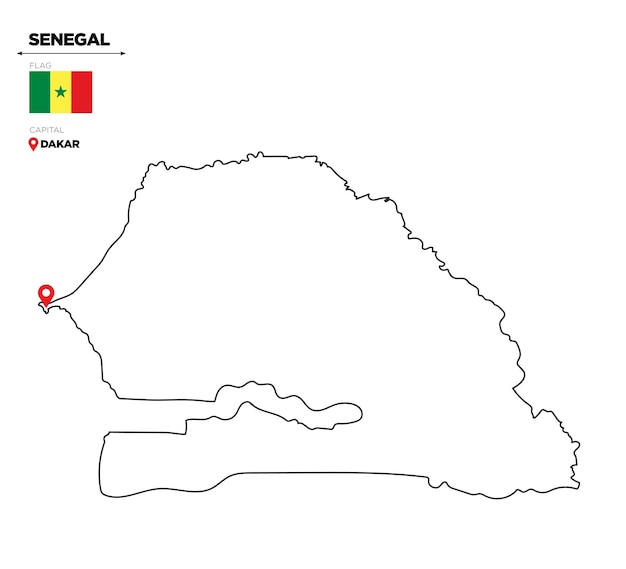 Mappa politica del Senegal con la bandiera nazionale della capitale dakar e i confini del paese africano