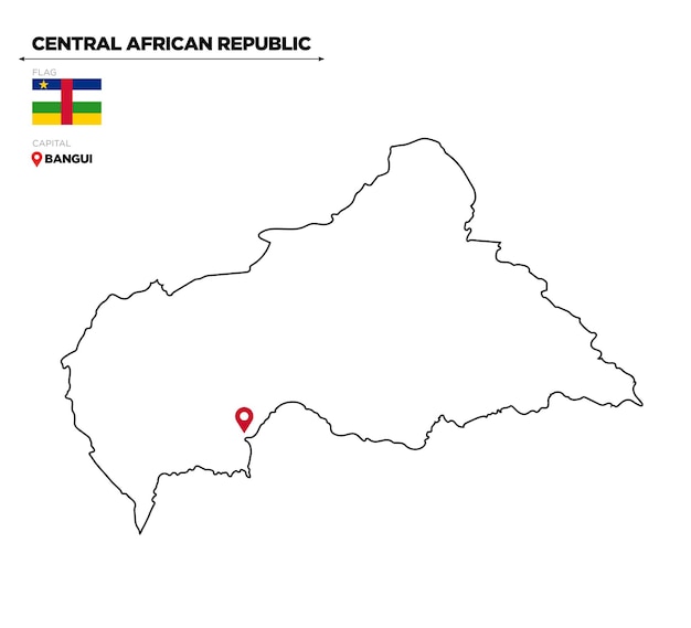 Mappa politica della Repubblica Centrafricana con bandiera nazionale e confini della capitale Bangui