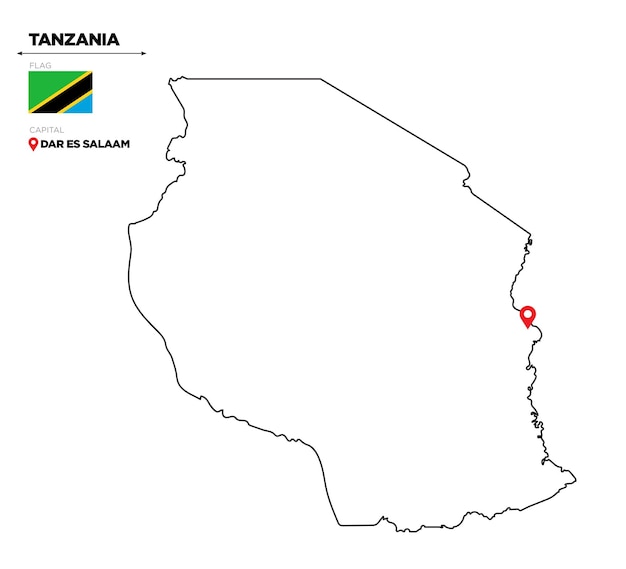 Mappa politica della Tanzania con la capitale Dar es Salaam bandiera nazionale e confini con il paese africano