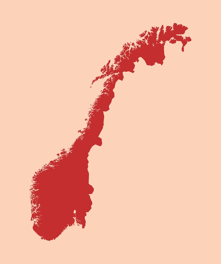 Vettore mappa rossa piatta semplice della norvegia