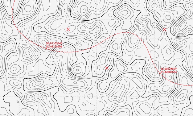 Mappa topografica oceanica con illustrazione vettoriale delle isoline delle onde curve