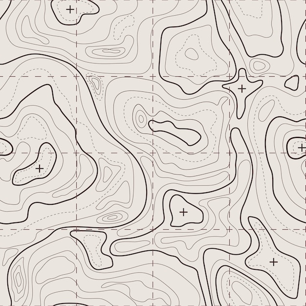 Mappa topografica Terreno geografico vintage linee di contorno geologiche e vettore di reticolo senza giunte di griglia