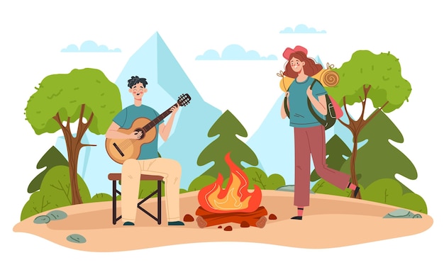 Mappa turistica escursioni viaggi natura sentiero estivo foresta concetto illustrazione di progettazione grafica