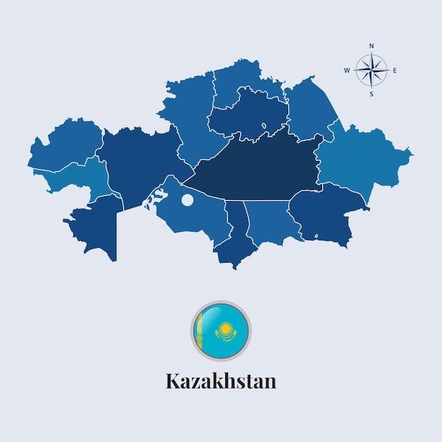 Mappa vettoriale del Kazakistan e bandiera Mappa della bandiera del vettore Kazakistan