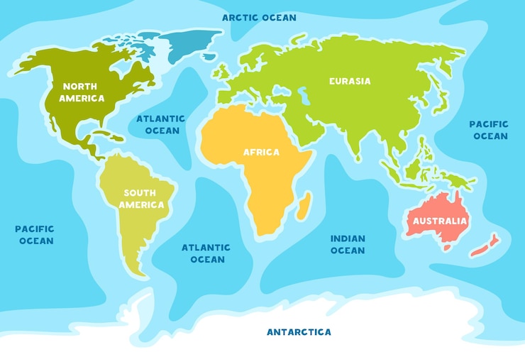 Vettore mappa vettoriale del mondo in bianco e nero pagina da colorare per bambini contorno della mappa
