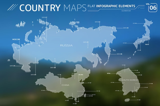 Mappe vettoriali Russia giappone cina e corea del sud