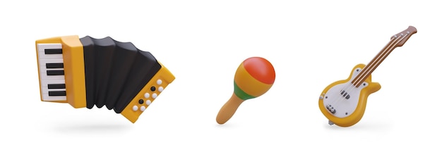 Maracas di fisarmonica 3D realistica e chitarra elettrica