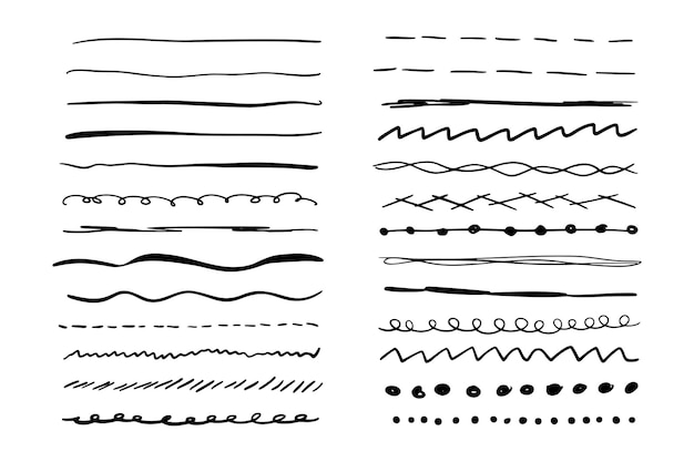 Marcatore di linea disegnata a mano set di bordi e elementi di design scarabocchiati set di tratti di pennello grunge disegnati a mano
