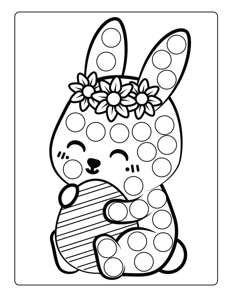 Vettore marcatori a punti disegnati a mano da colorare in base ai numeri modello di foglio di lavoro di pasqua