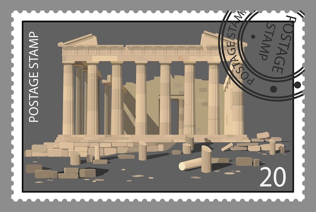 Marcello postale con un antico tempio greco Vettore