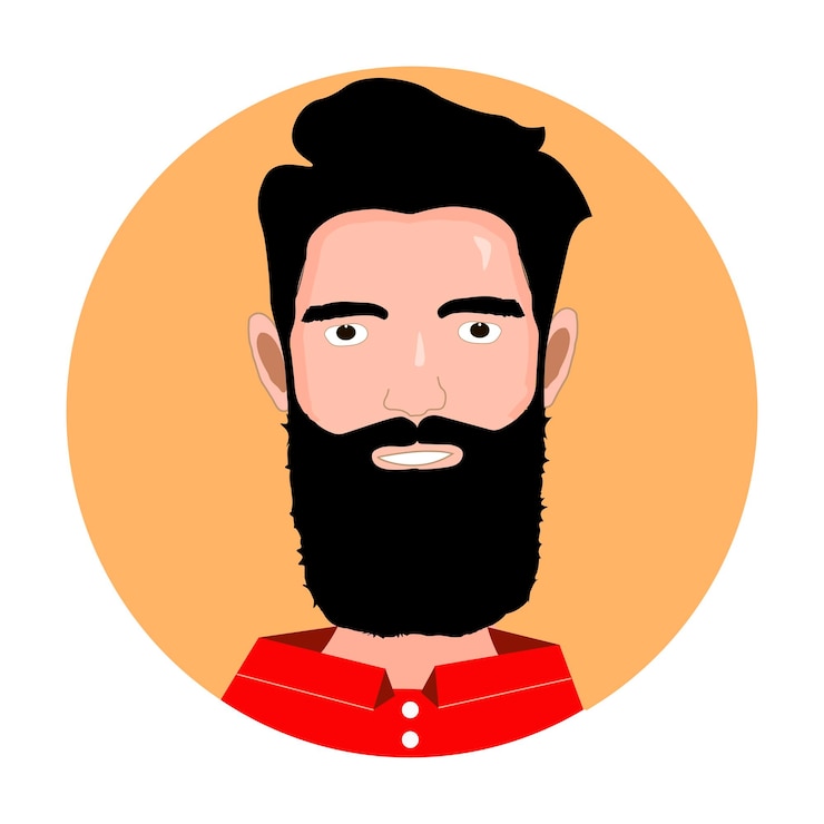 Vettore marchio dei pantaloni a vita bassa. uomo con l'icona della barba. uomo con un sorriso. vettore del negozio di barbiere