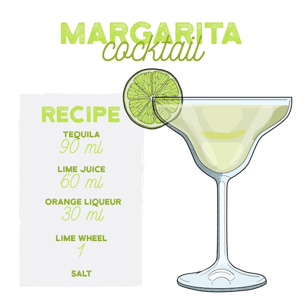 Margarita Cocktail Illustration Ricetta Bevanda con ingredienti