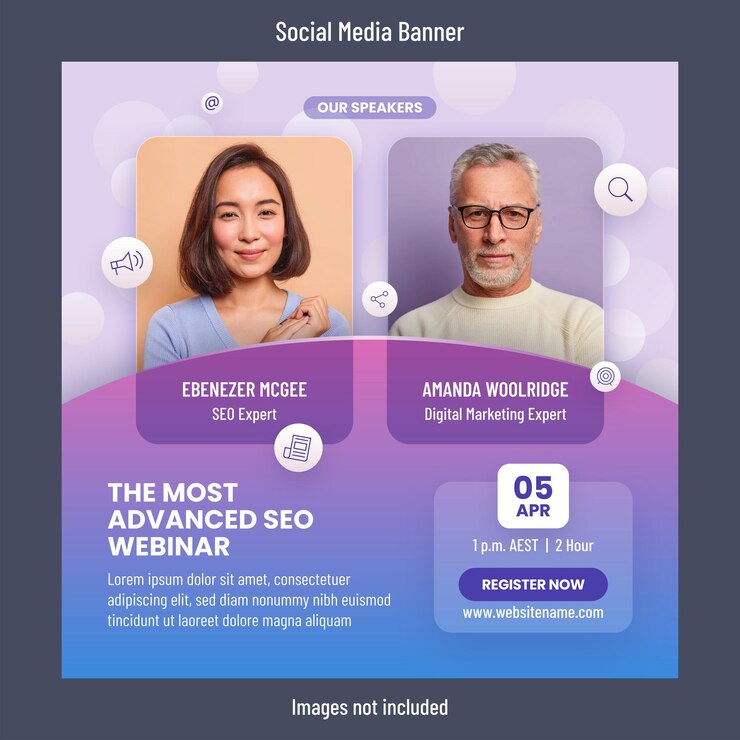 Marketing aziendale e digitale o webinar con suggerimenti SEO o progettazione di modelli di post sui social media per eventi online