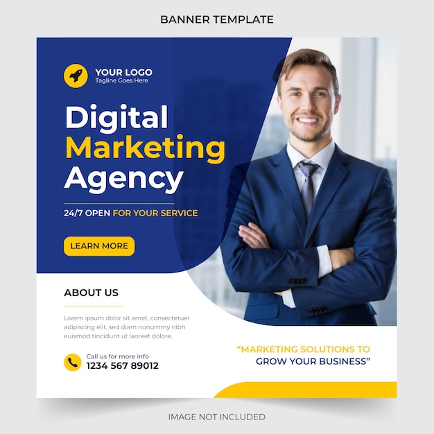 Marketing digitale e post sui social media aziendali e modello di progettazione banner web Vettore Premium