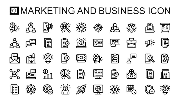 Marketing e Business SEO Icon bundle Icon stile glifo Illustrazione vettoriale
