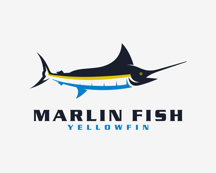 Vettore marlin pesce spada pesce mare oceano fauna marina pesca pesce acqua salata mascotte vector logo design