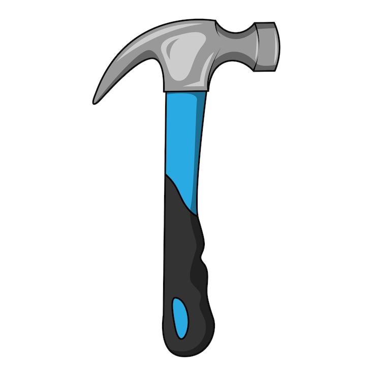 Vettore martello blu carpentiere in stile piatto tipico strumento di martello semplicistico